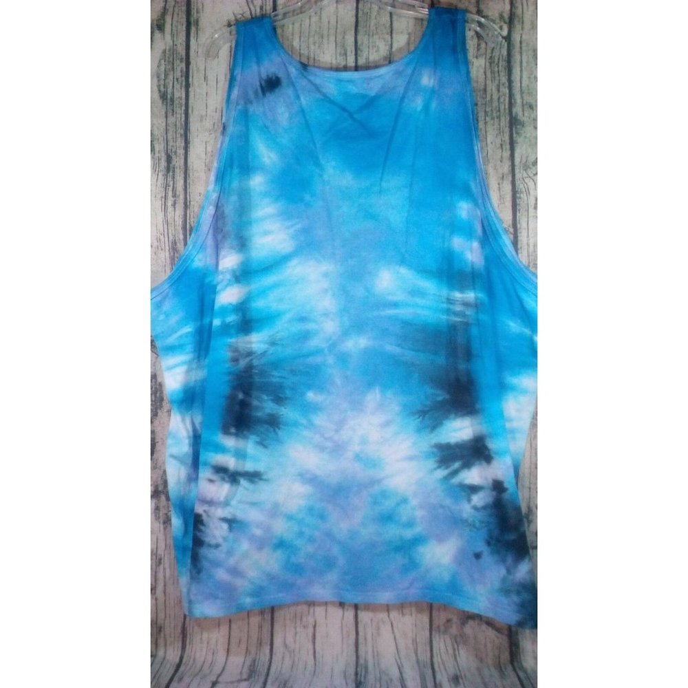 Handmade Tie Dye Cotton Tank Top Plus 4XL Blue Purple Peace and Love - Picture 2 of 2